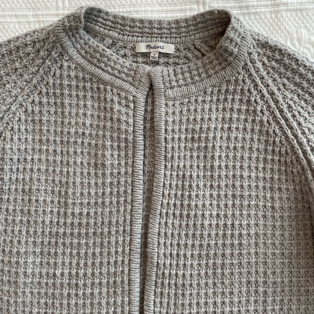 Madewell Waffle Stitch Long Sweater Cardigan Coat Pockets Gray/Silver Wool Blend - Picture 7 of 16